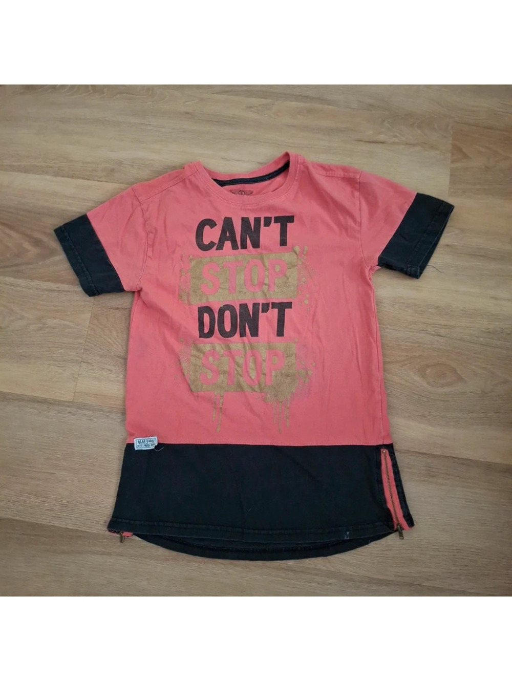Blac Label Pink & Black Colorblock "Can't Stop" Zipper Tee, size M(10/12) girls